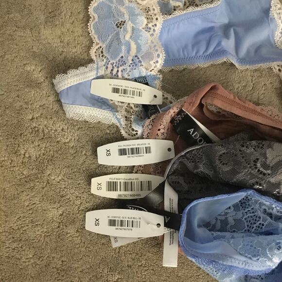 Lot of 4 ADORE Thongs Baby Blue, Grey, Brick Lace Detail Sz Xs - Picture 5 of 5